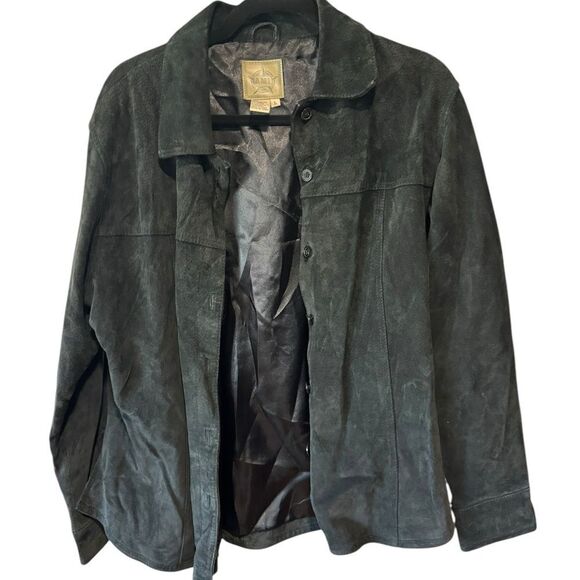 Ami Vintage Black Suede Leather Button Down Collar Shacket Jacket Size L - Picture 4 of 10